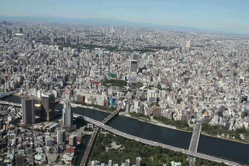 Looking down to Sumida River Tokyo Skytree